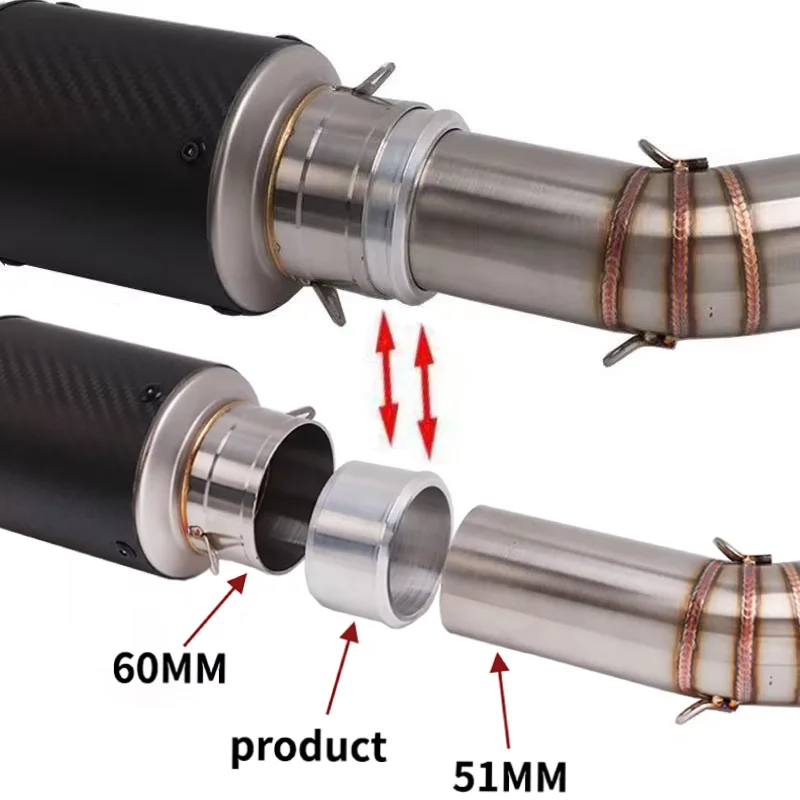 

Универсальная выхлопная труба мотоцикла, внутренний диаметр 60 мм, преобразование 51 мм, адаптер преобразователя диафрагмы, редуктор, разъем глушителя