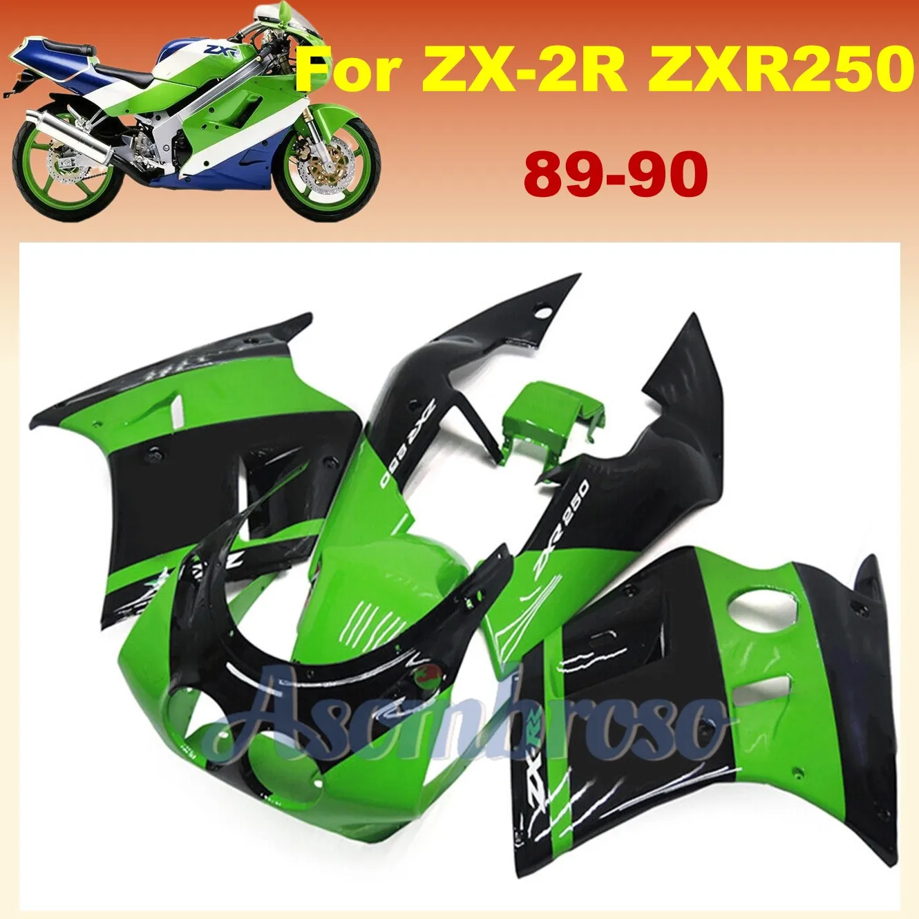 Full Fairing Kit fit for Ninja ZX2R ZXR250 1989 1990  ZX-2R 1991 1992 ZXR 250 zx r250 89 90 91 92 green/black Bodywork Housing