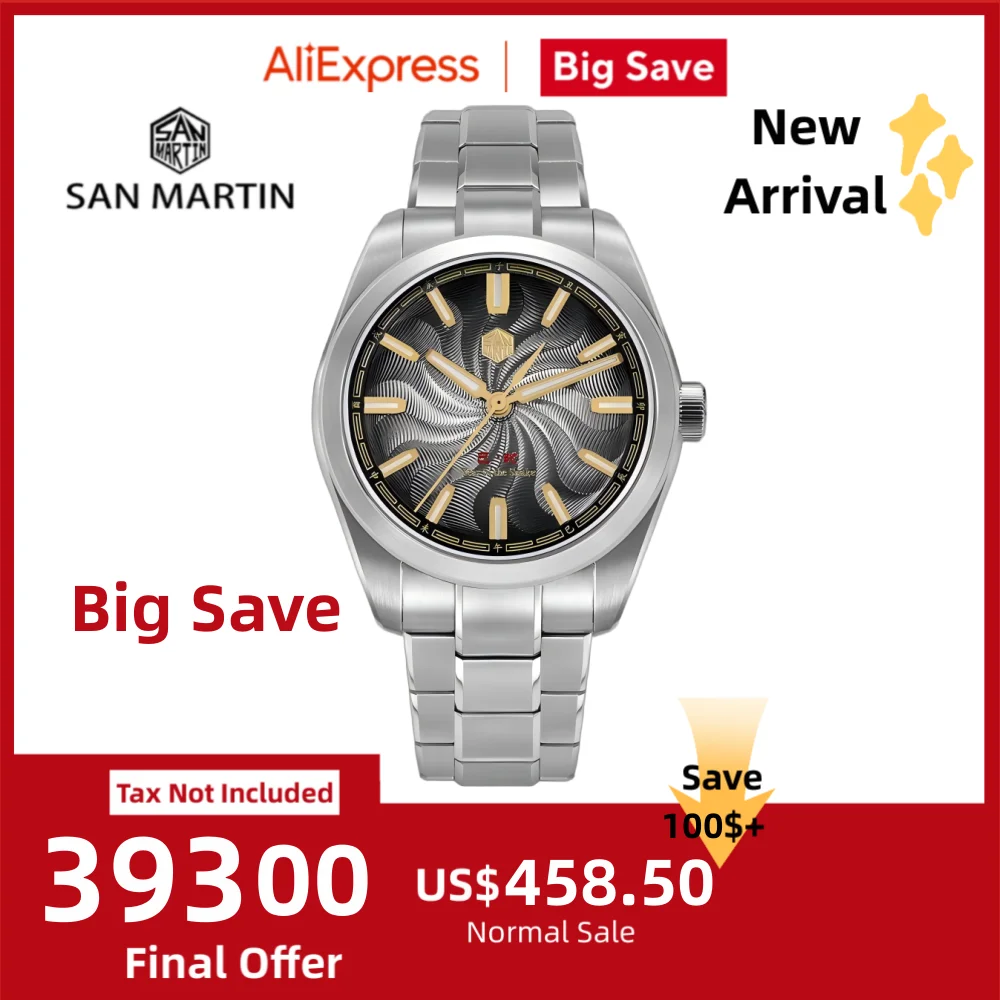 

San Martin 39mm Year Of The Snake Guilloche Dial 90S5 Mechanical Watch Transparent Case Back Sapphire BGW-X1 Luminous SN0144GX-6