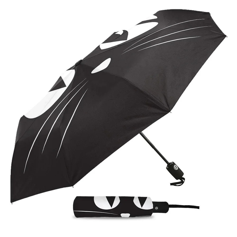 Men's eight-strand sun umbrella full automatic umbrella Cat black cute folding umbrella for women outdoor supplies