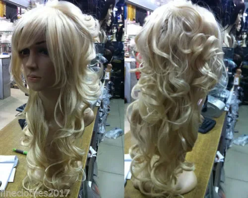 

Fashion Charming long Blonde curly hair ladies Synthetic made wigs