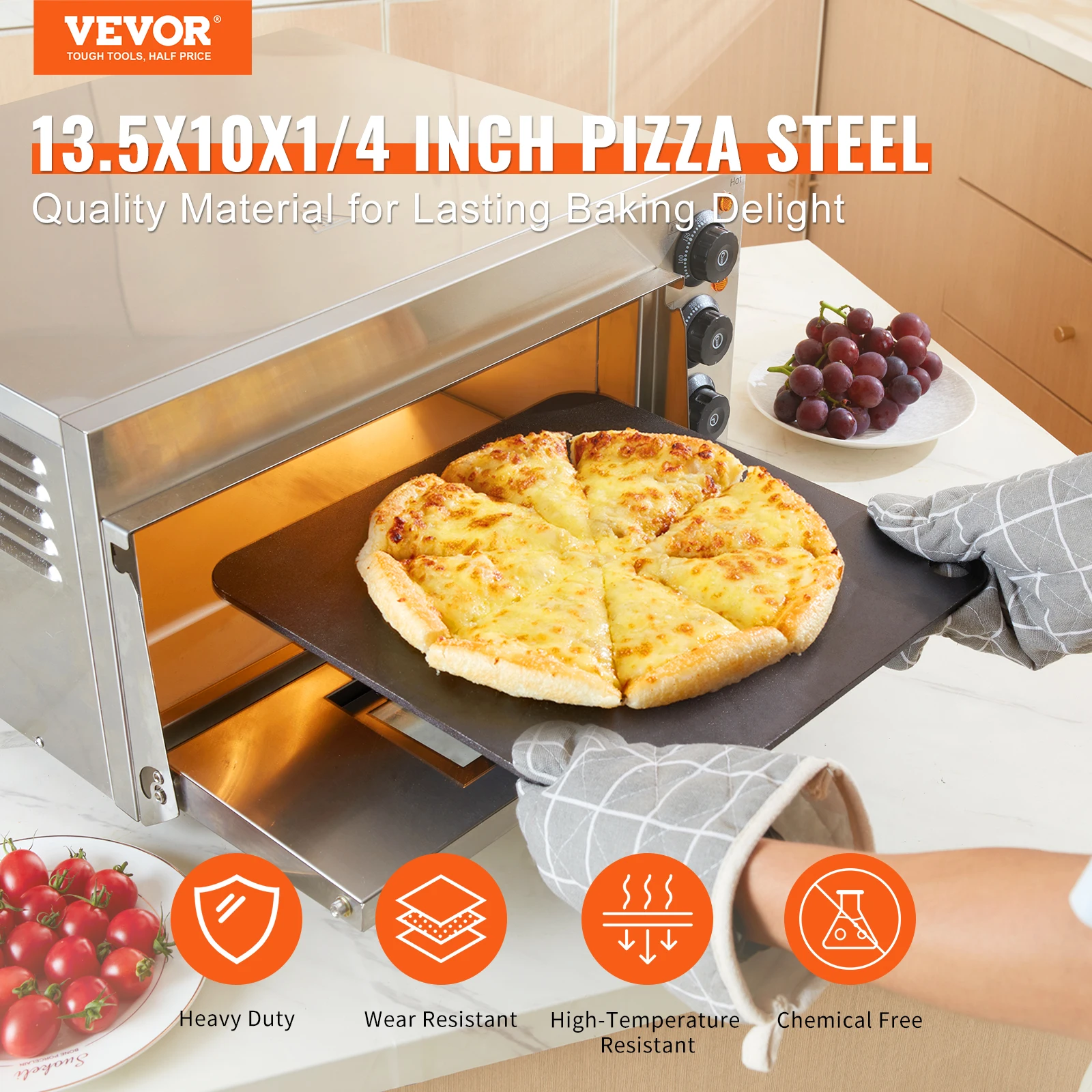 VEVOR Pizza Steel, Multi-Sizes Pizza Steel Plate for Oven, Pre-Seasoned Carbon Steel Pizza Baking Stone ,Heavy Duty Pizza Pan