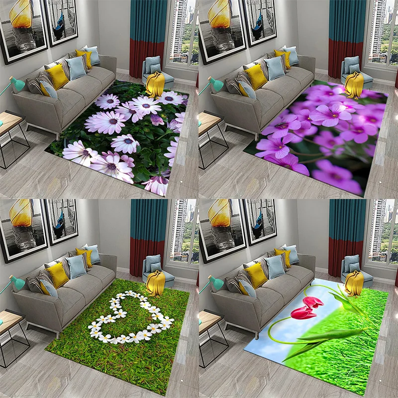 

3D Creative Colorful Flower Rug For Living Room Bedroom Area, Tea Table Hallway Bathroom Non-Slip