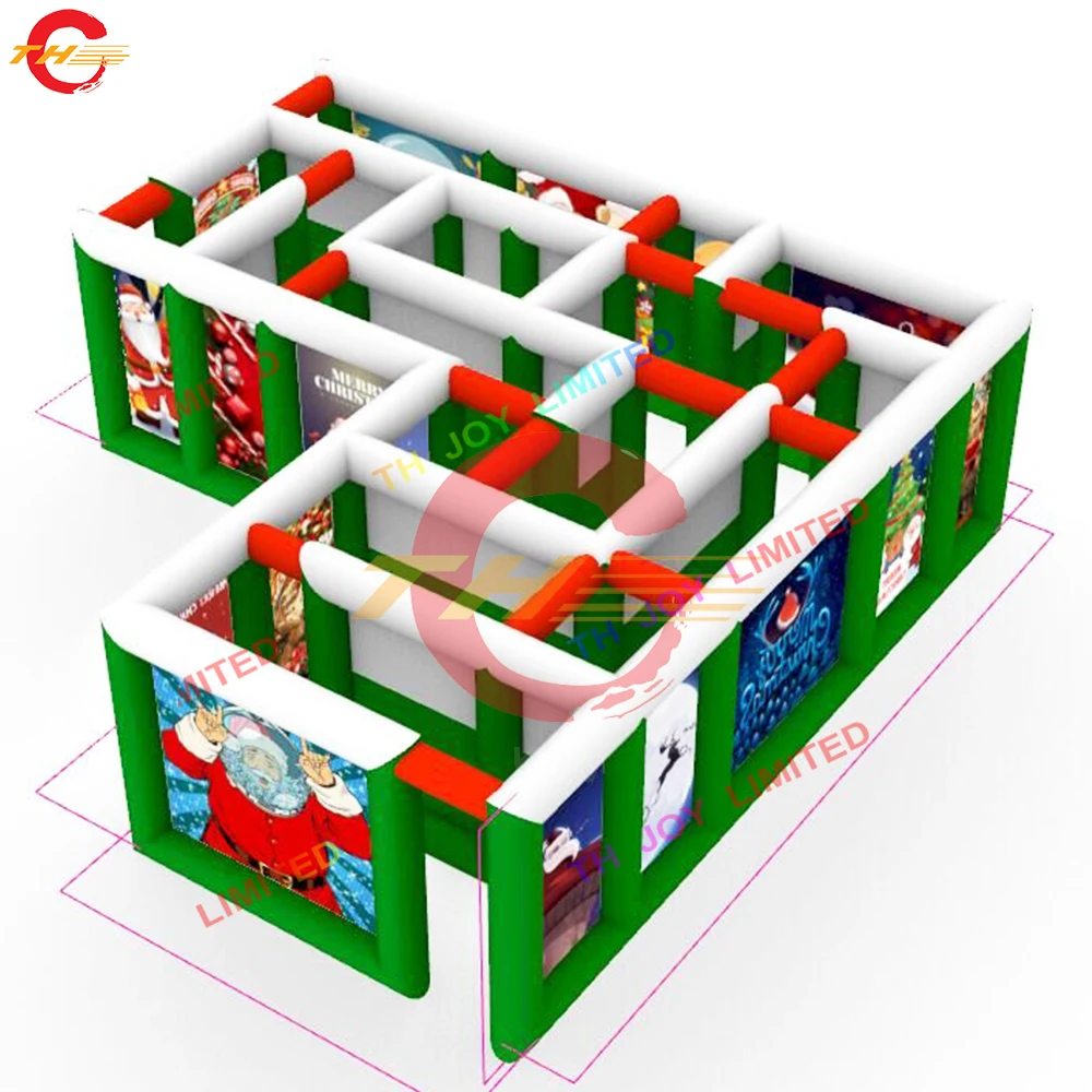 Fast Door Shipping 6x6m Optional Christmas Inflatable Maze Tag Blow Up Christmas Puzzle Game with Printing Xmas Party Rental