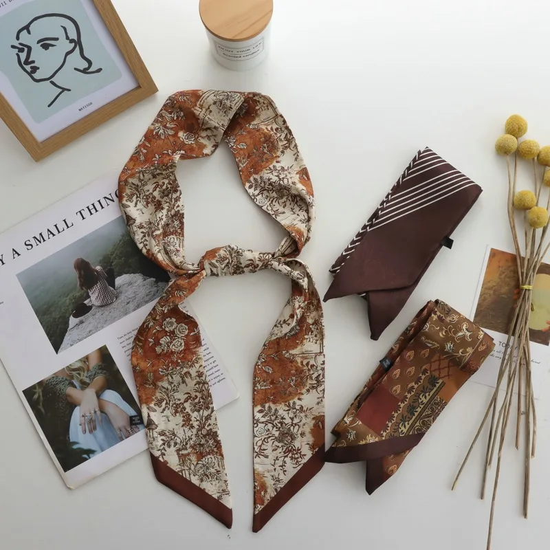 Spring Summer Retro Easy Matching Long Silk Scarf Women's Belt Niche Advanced Scarf Ribbon Tied Hair Arm Bag Outer Decoration