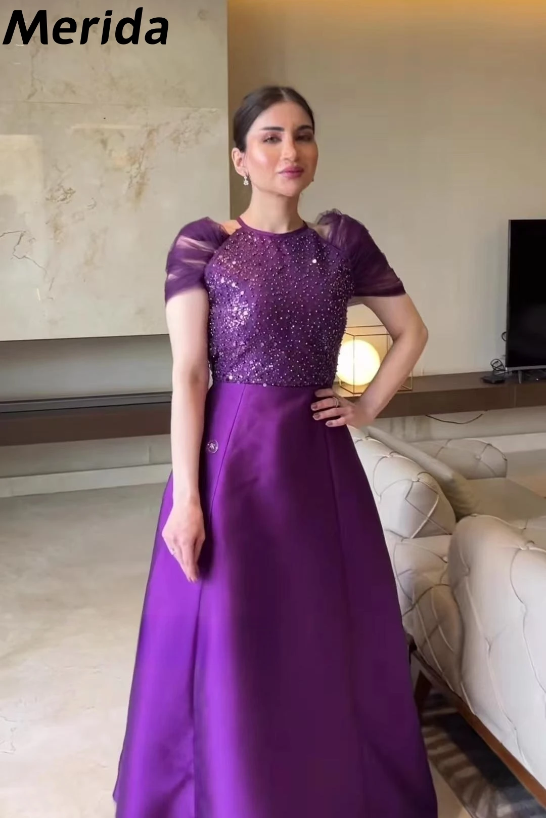 

Purple Elegant Evening Dresses For Prom 2023 Sequins Beads A-Line Party Formal Occasion Dresses فساتين مناسبة رسمية vestidos de