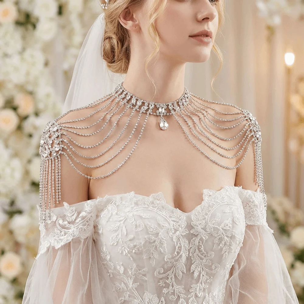 

Роскошное дизайнерское ожерелье с кристаллами, золотая/серебряная цепочка, многослойное, с бахромой, свадебное, с подвесками, элегантное, в ретро-стиле