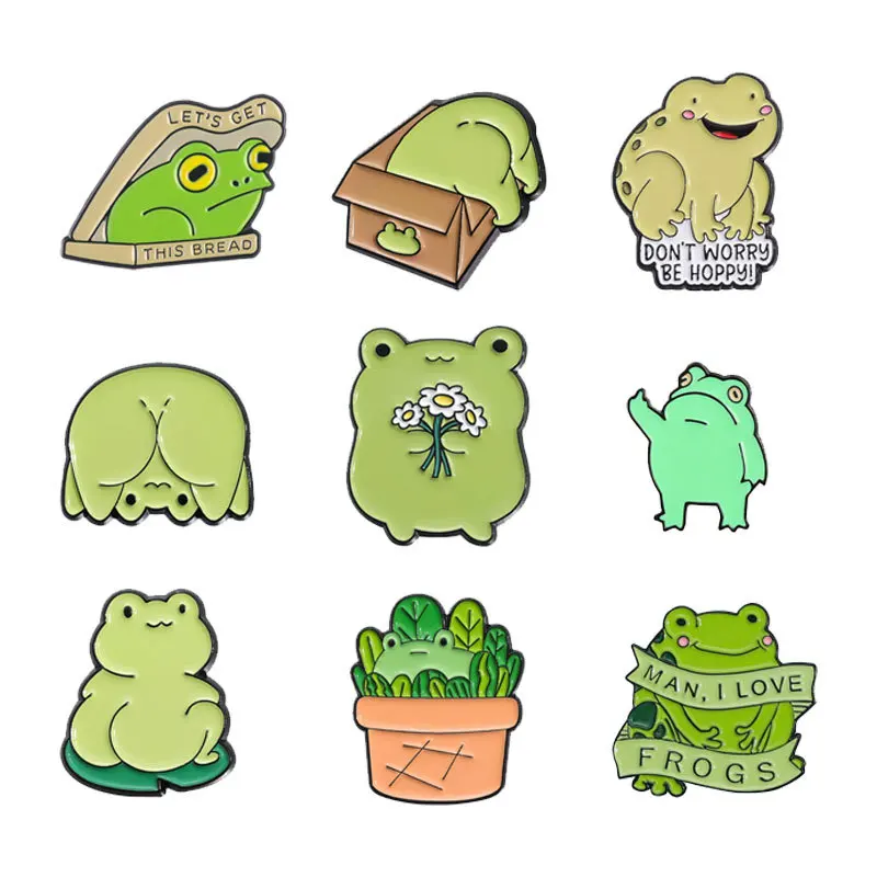 

Set of 9 Frog-themed Cute Animal Metal Badges Brooch Clothing AccessoriesCollar Pin Factory Wholesale Clothing