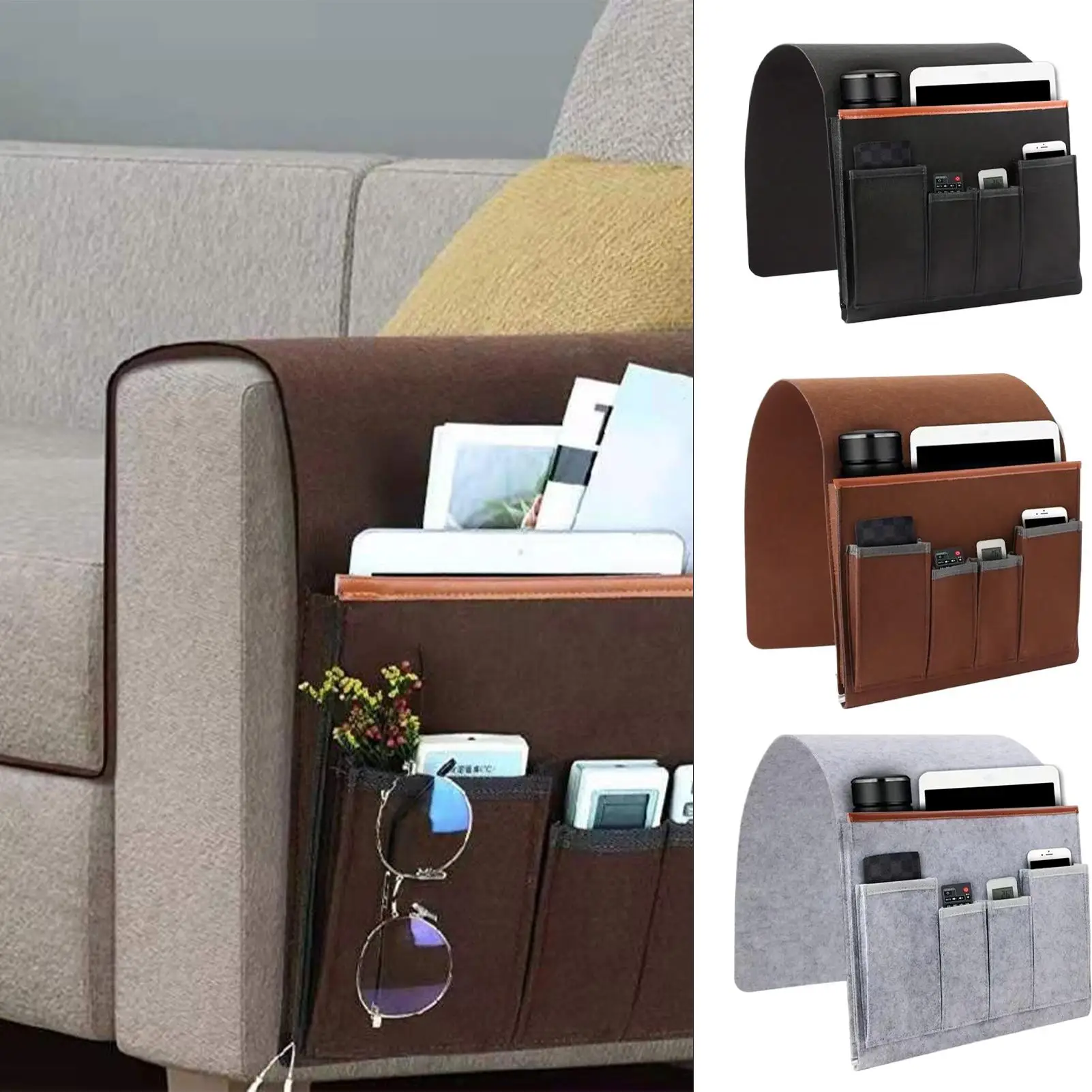 Household Armchair Felt Couch Recliner Armrest Organizer for Magazines Tablet Cell Phone Hanging Storage Bag for Home Studio