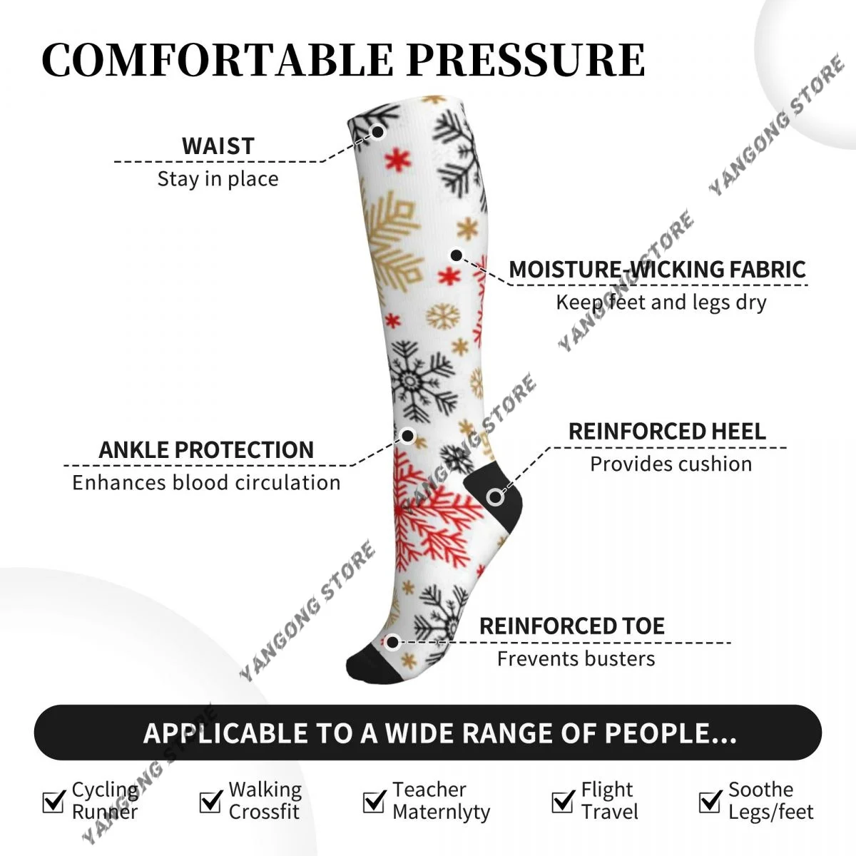 Christmas Snowflakes Pattern Compression Socks Men Women Travel Sport Socks