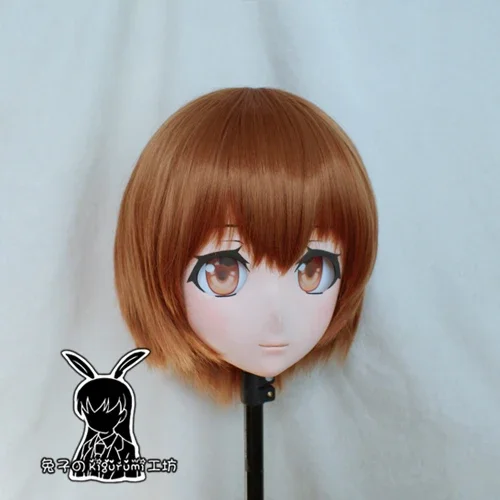 (Rabbit 91) Resin Cross dress Pretty Girl Head BID Doll Mask Japanese Anime Kigurumi Mask Cosplay with Wig