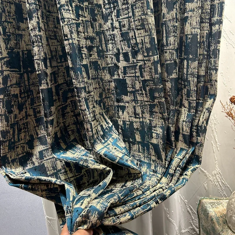 

American Metal Wind Blue Jacquard Thickened Blackout Curtains For Living Room Bedroom Floor Window Custom-made Products