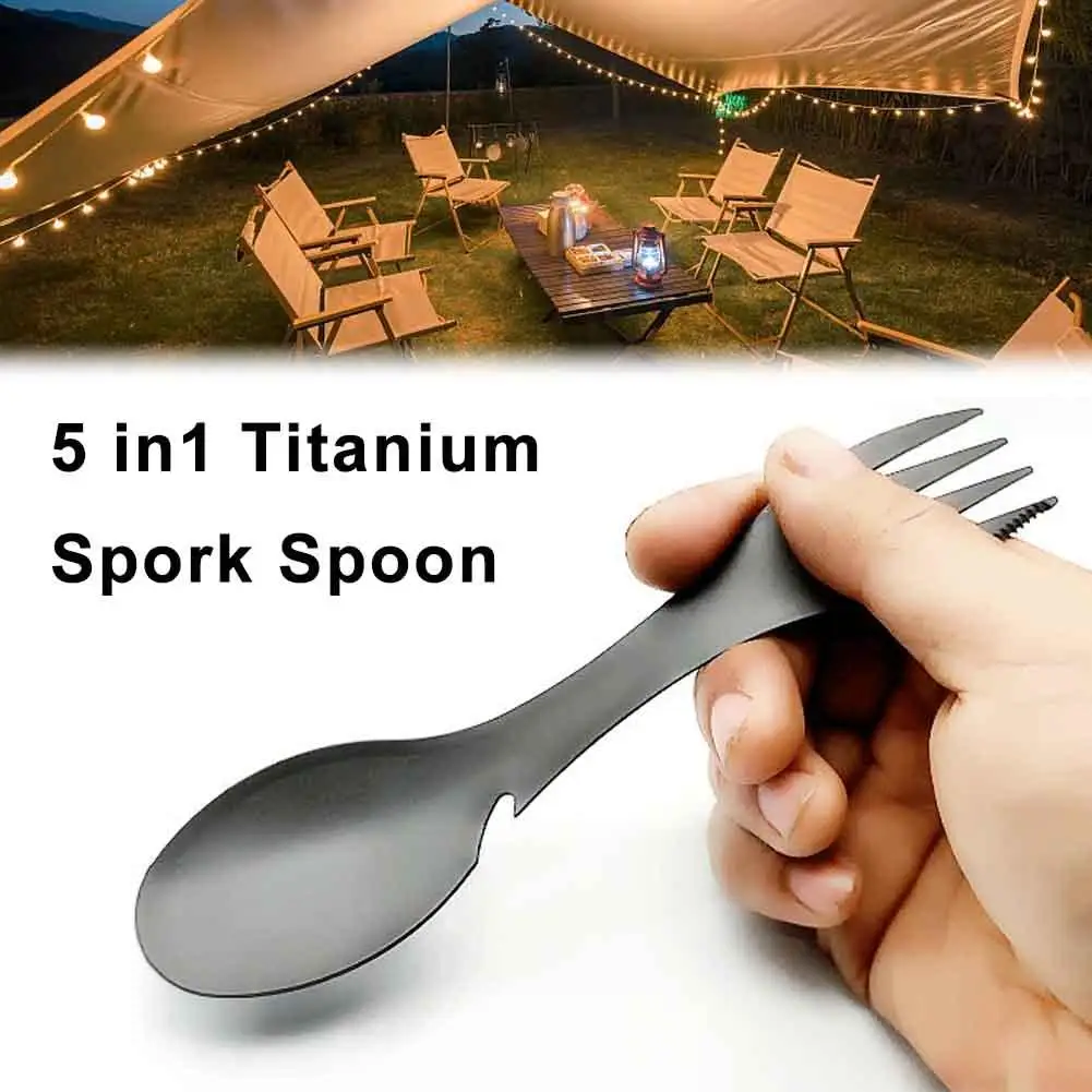 

Outdoor Survival Tools 5 in 1 Camping Multi-functional Fork Practical Knife Bottle/Can Spoon Opener Kit EDC X7D2