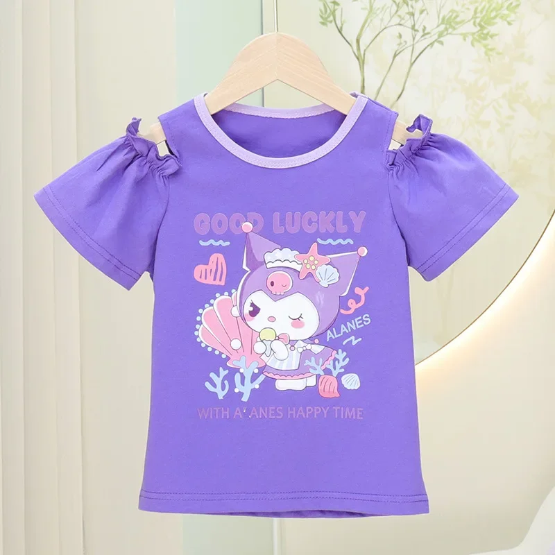 Anime Sanrio Kuromi Girls t-shirt Kawaii My Melody manica corta Cute Cartoon Sweet Print Babys top Tide Kid regali di compleanno