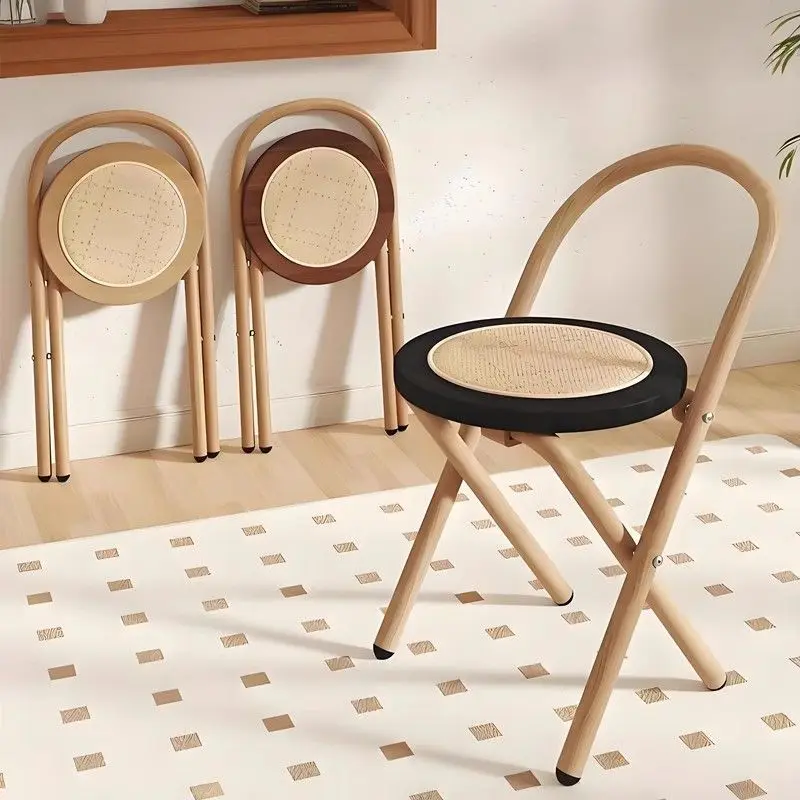 

#Nordic Style Foldable Rattan Chair, Portable Solid Wood Folding Chair with Woven Rattan Seat for Small Space