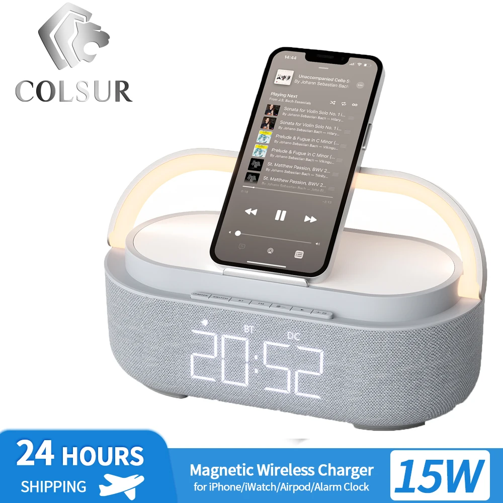 Radio Alarm Clock Digital Wireless Charger Bluetooth Speake Adjustable LED Night Light USB Charger Wireless Speakers for Bedroom