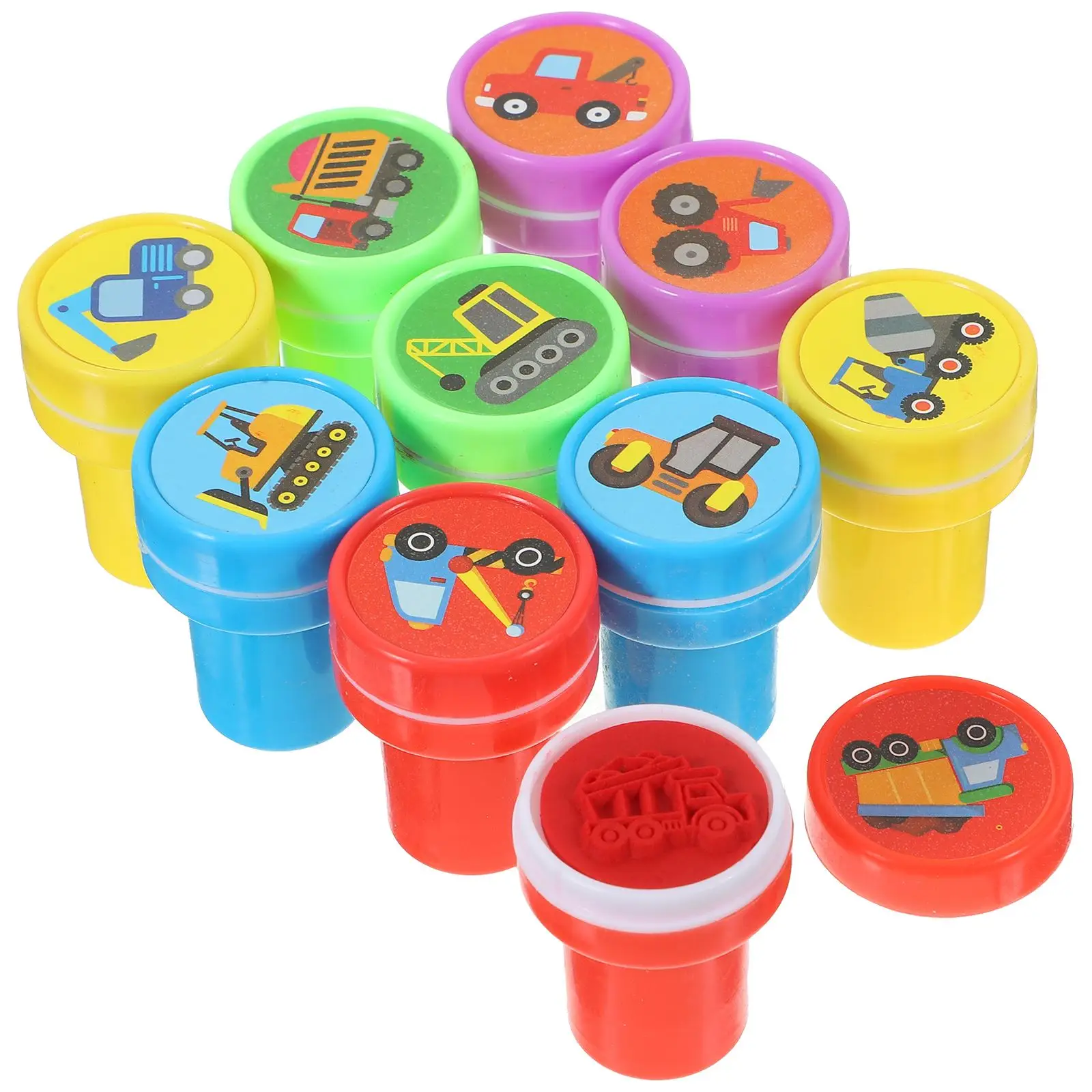 10pcs Assorted Stamps For Kids Self-Ink Stamps Children Toy Stamps Construction Truck Engineering Vehicle Stamp DIY Painting