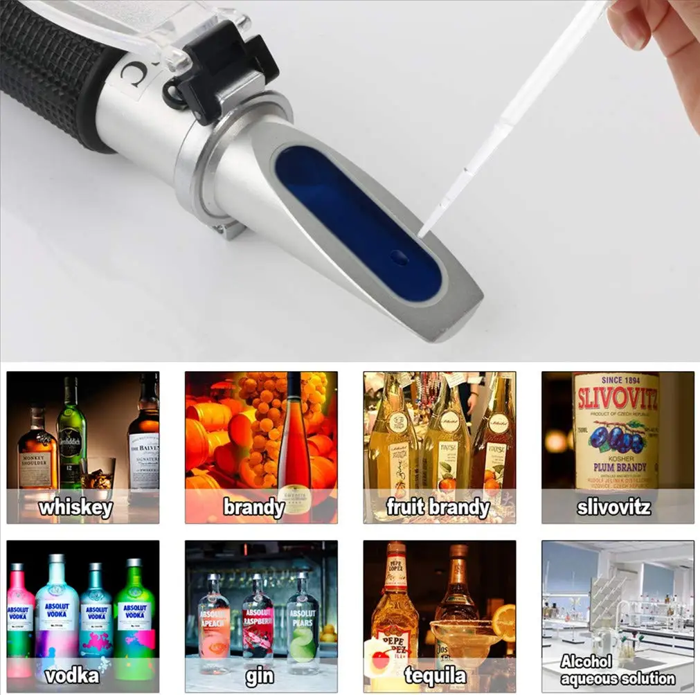 Hand Held Alcohol Refractometer 0-80% ATC Alcohol Meter Spirit Alcoholometer Content Measurement Wine Tester