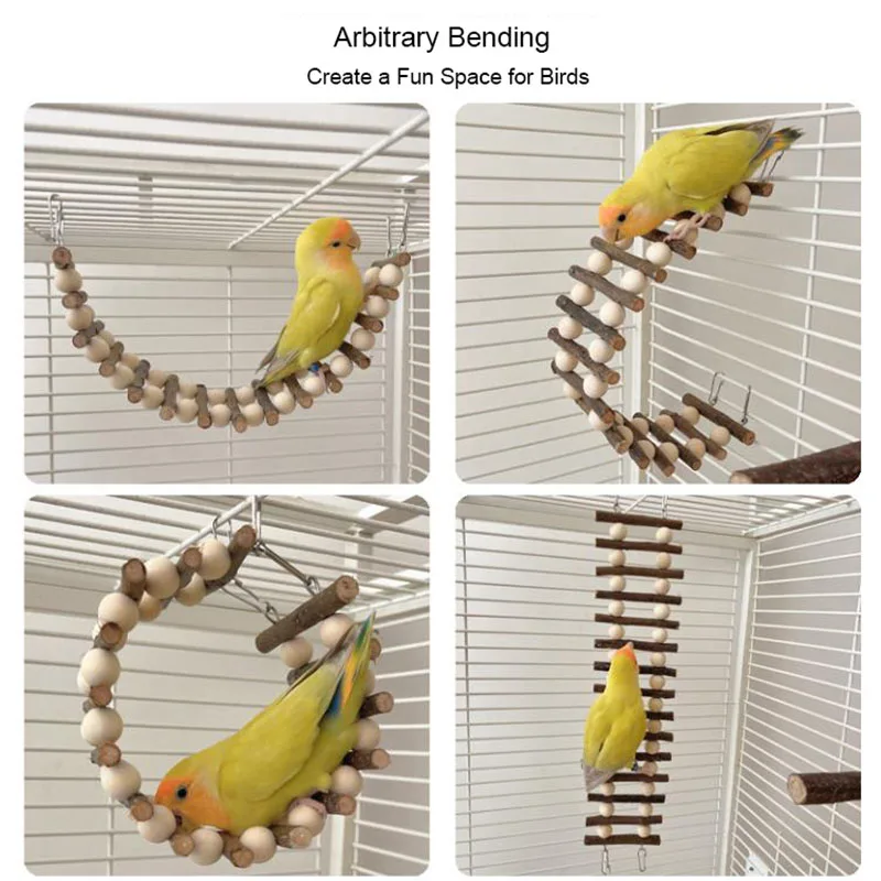 Natural Apple Wood Birds Pets Parrots Ladders Climbing Toy Hanging Colorful Balls Parrot Toys for Conures Parakeets Cockatiels