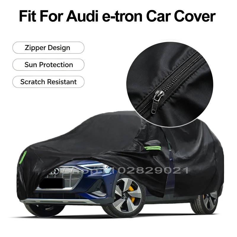Zipper Door Waterproof Car Cover For Audi e-tron Windproof Dustproof UV Protection All Weather Auto Protector