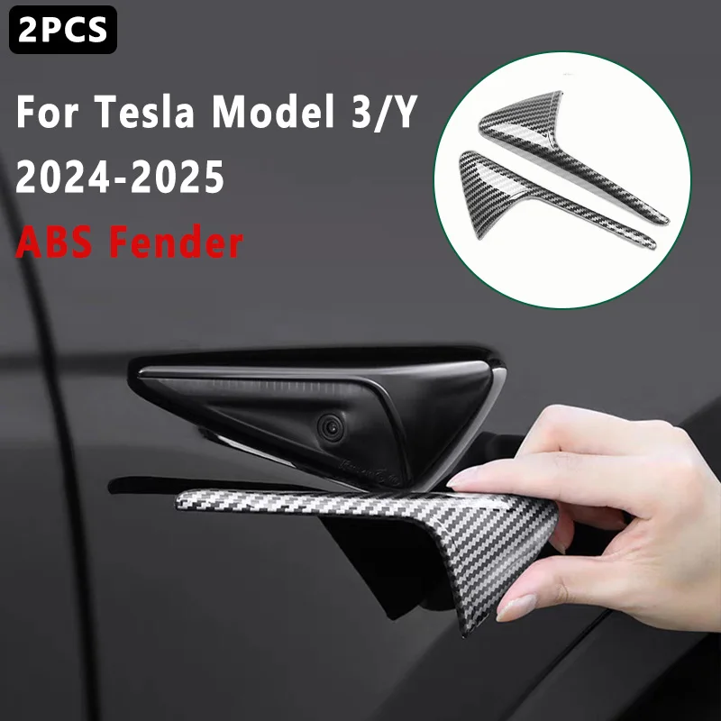 

For Tesla Model 3/Y Refresh Side Camera Protector- Carbon Fiber Style ABS Fender Camera Cover Car Sticker Decorative Accessories