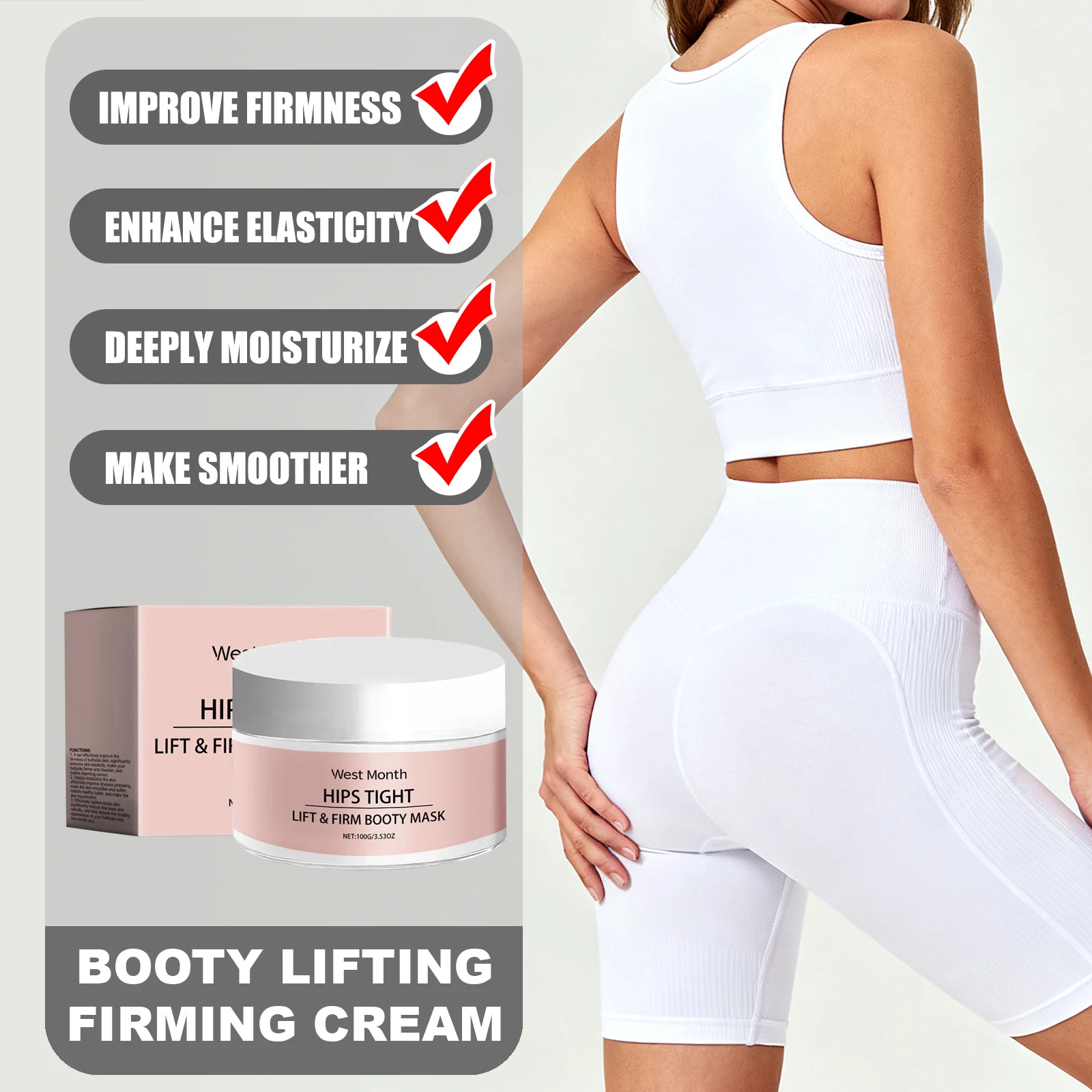 

WEST MONTH Booty Lifting Firming Cream Improve Firmness of Buttocks Skin Enhance Skin Elasticity Deeply Moisturize Make Smoother