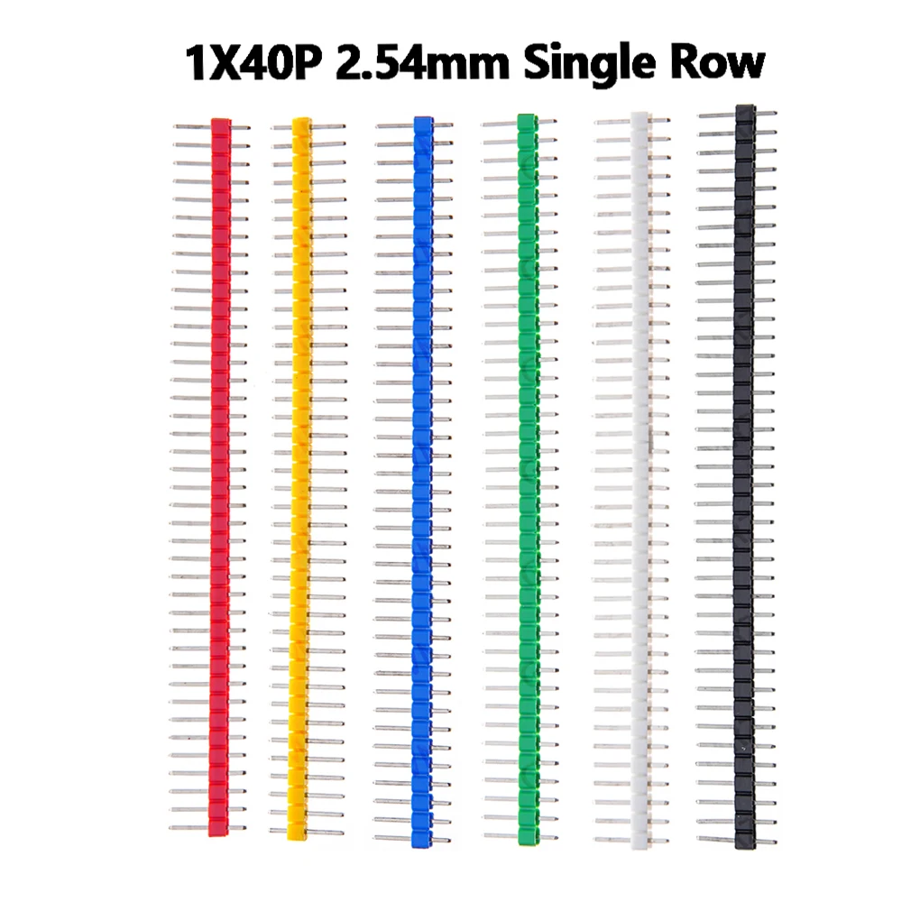 10PCS 1X40P Yellow Red White 2.54mm Single Row Male Header Connector PCB Pin Strip Breakable Pin Header for Arduino  Black Blue