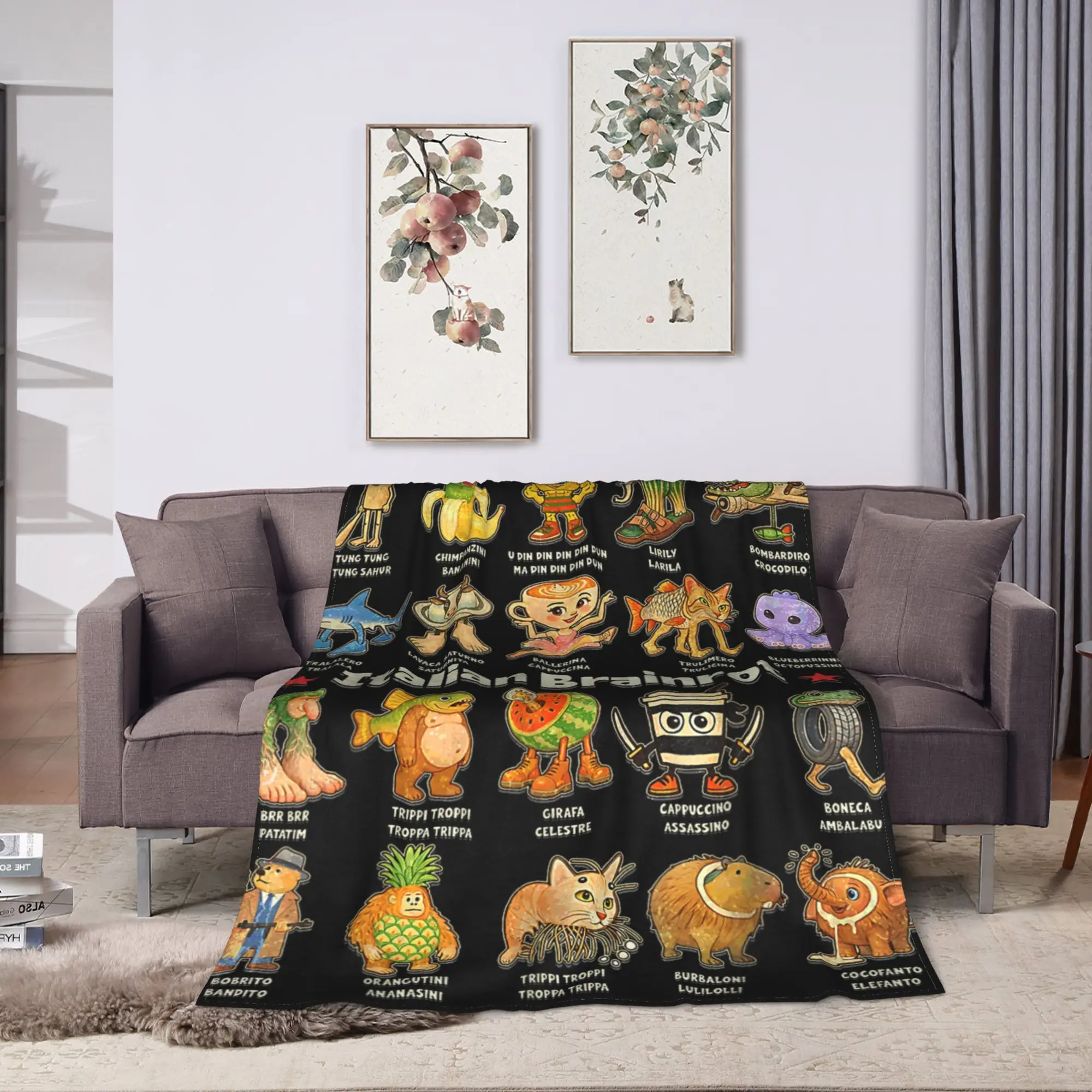Soft Blankets Girls Boys Picnic Italian Brain Rot Italian Brainrot Funny Memes Throw Blanket Flannel Bedspread Sofa Bed Cover