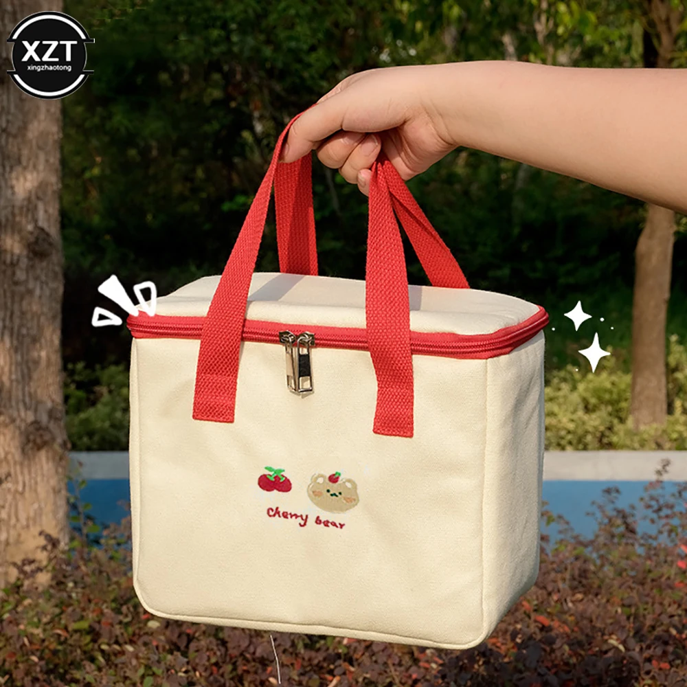 Women Cute Lunch Bag Girls Insulated Canvas Cooler Handbag Aluminium Foil Thermal Food Box Family School Picnic Dinner Container