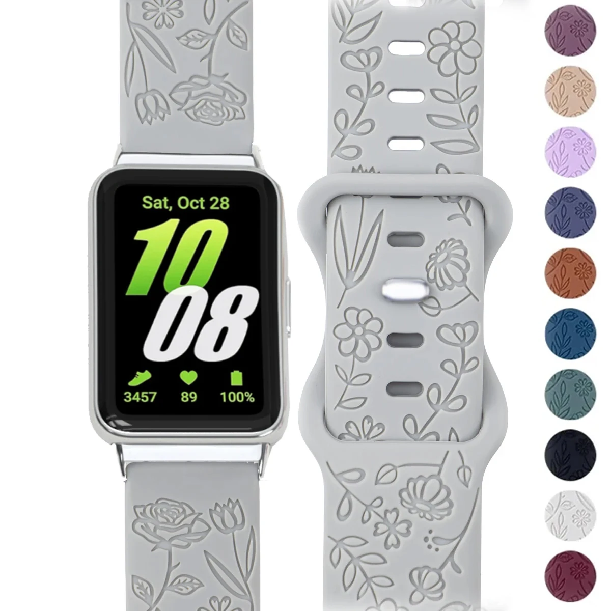 Floral Engraved Band for Samsung Galaxy Fit 3 Watch Silicone Sport Strap for Samsung Galaxy Fit 3 Wristband