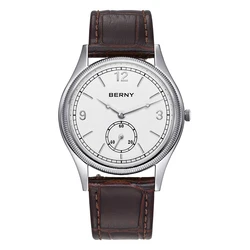 BERNY Watches for Men Slim Elegant Simple Easy Read 38mm Quartz Man Watch Leather Strap Couple Men's Stylish Dress Wristwatch