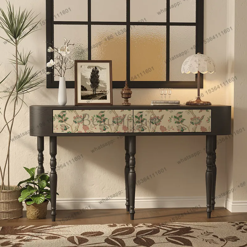 

Medieval style entrance table retro solid wood painted storage decoration storage integrated chest