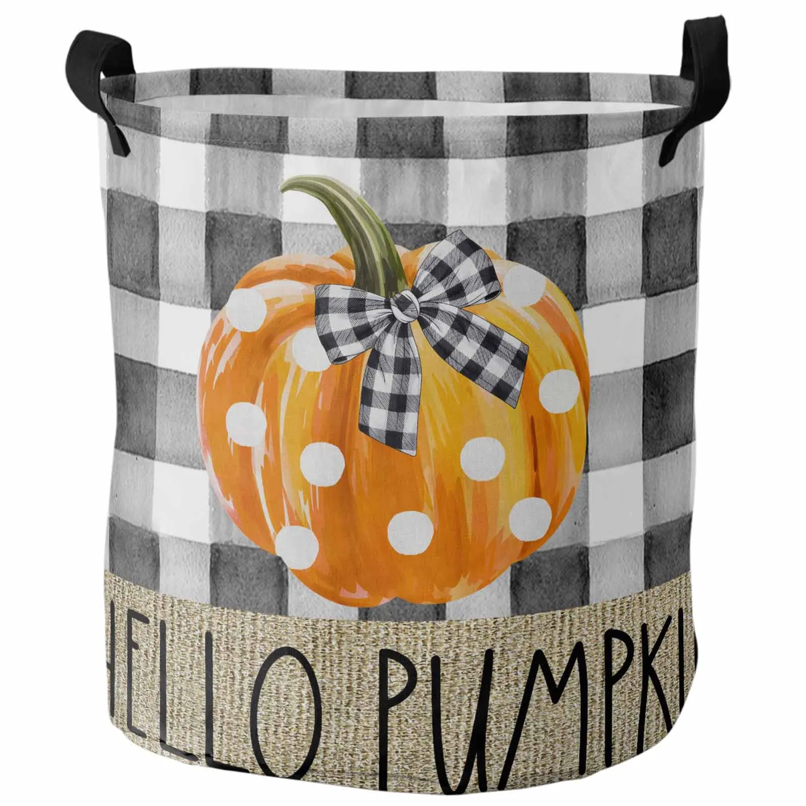 

Vintage Black White Check HELLO Foldable Dirty Laundry Basket Kid's Toy Organizer Waterproof Storage Baskets