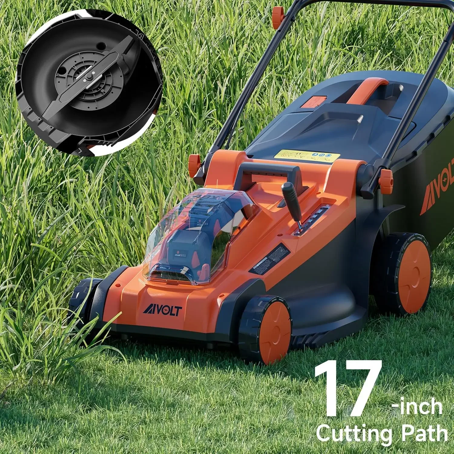 AIVOLT 48V Cordless Lawn Mower Battery Powered 17-inch Brushless Lawn Mowers Walk-Behind Push Grass Mower with 2x24V Max