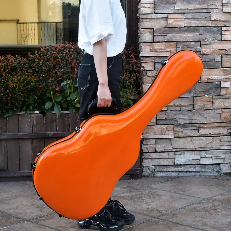 Wholesale Fiberglass Classical Guitar Case High Gloss Waterproof Compression Resistant Hard Shell with Double Shoulder Strips