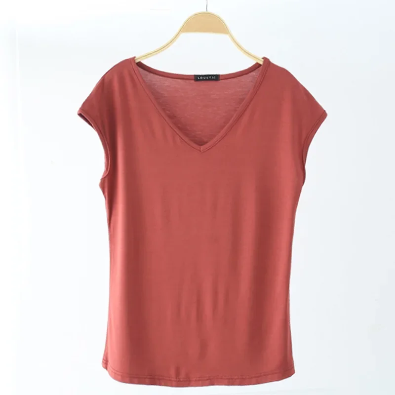 V Neck Base Tshirt sleeveless Women summer Modal T-shirts Solid color Casual Tee Tops  M to 2XL