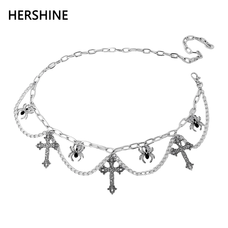 HERSHINE Women's Y2K Retro Spider Cross Chain Metal Waist Chain, Punk, Gothic, Harajuku, Rock & Hip Hop Accessory，spring，summer