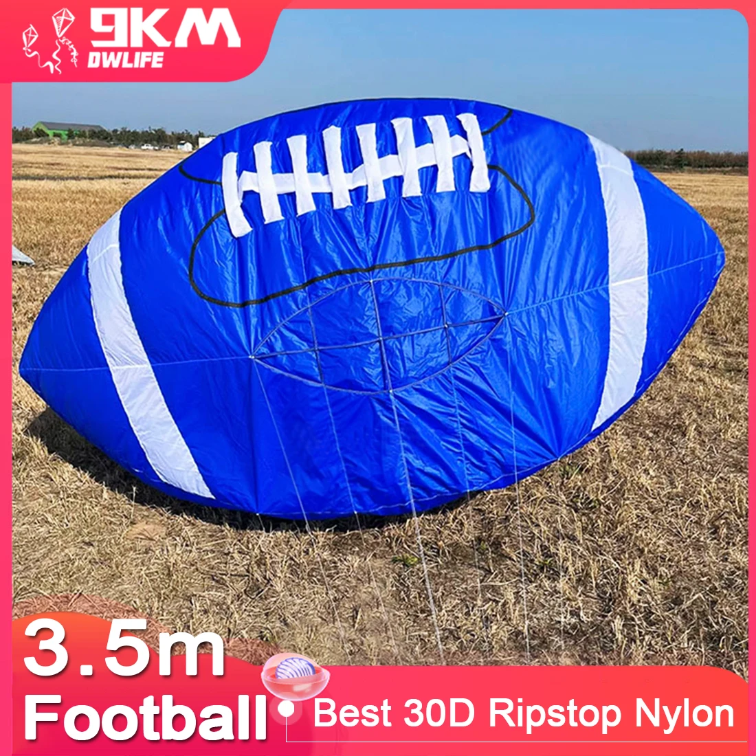 Línea de cometa de fútbol de 9KM y 3,5 m, colgante de lavandería, cometa inflable suave para Festival de cometas, tela de nailon Ripstop 30D con bolsa