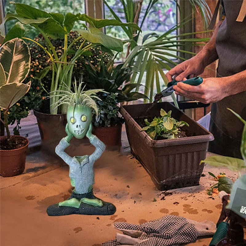 Gran venta, maceta de esqueleto meditando, maceta de plantas de calavera, escultura decorativa de maceta de jardín para Halloween