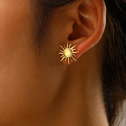 Stainless Steel Earrings Retro Fashion Elegant Temperament Plants Sunflower Flower Earrings Ladies Jewelry Daily Commuting Wear
