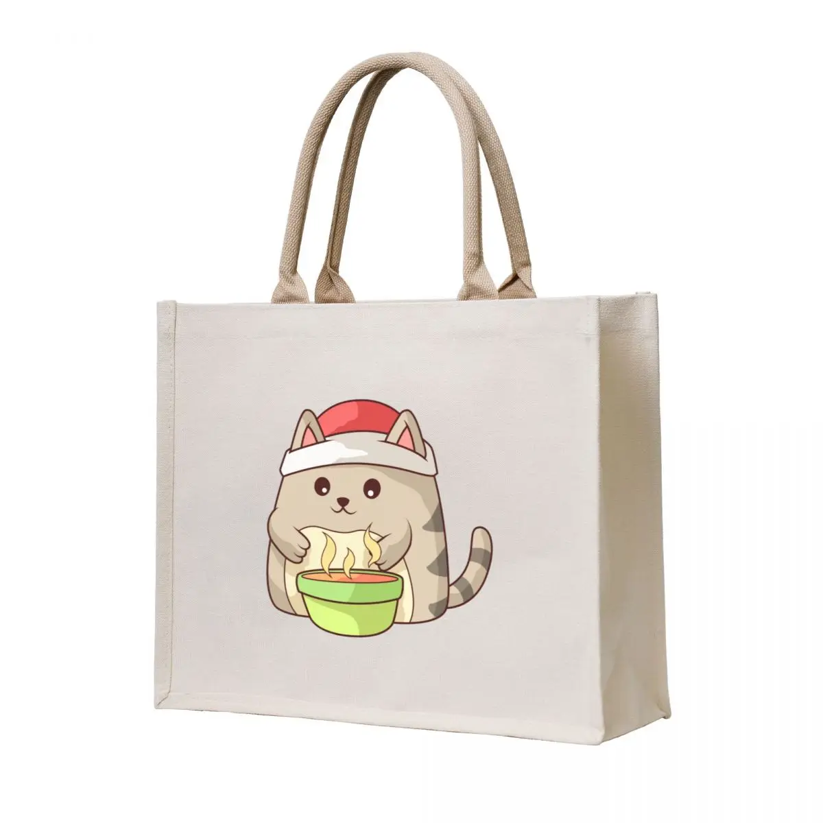 

Cat Eats Soup On Christmas Day Tote Bag custom canvas bag Cloth bag Handbags women