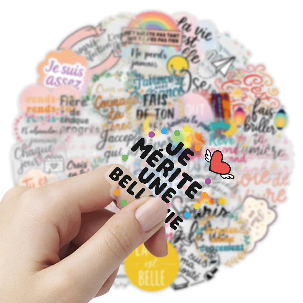 10/30/50pcs Transparent French Motivational Stickers Inspirational Words Decals Set For Bicycle Helmet Laptop Gift Sticker Toys