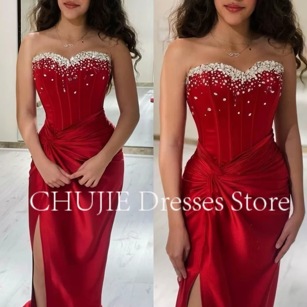 

Elegant Mermaid Evening Dresses Classic Prom DressStrapless Customized Sexy High Slit Robes Satin Sheath Vestidos De Gala 2025