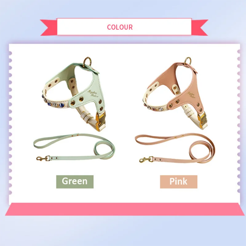 PU Leather Dog Cat Harness Vest and Leash Set Imitation Diamond Pet Harness Puppy Small Dog Cat Harness Pet Supplies