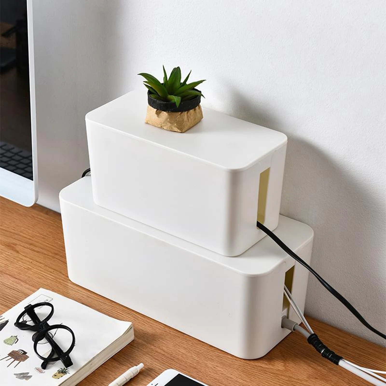 Plastic Cable Storage Box Desktop Power Strip Storage Box Wire Management Socket Tidy Organizer with Lid for Home Room