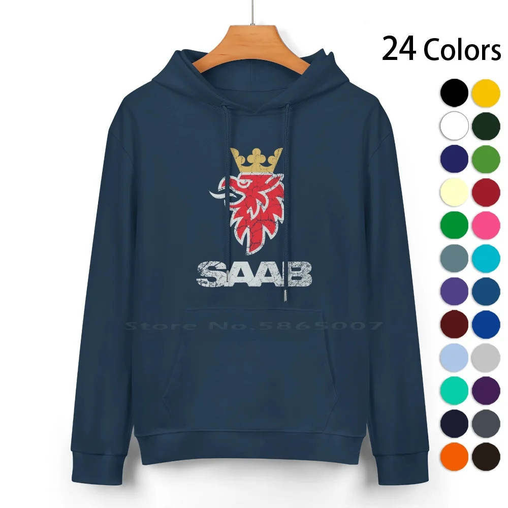 Saab Vintage Grunge Logo Pure Cotton Hoodie Sweater 24 Colors Saab Svenska Aeroplan Vintage Distressed Logo Jas Gripen Viggen