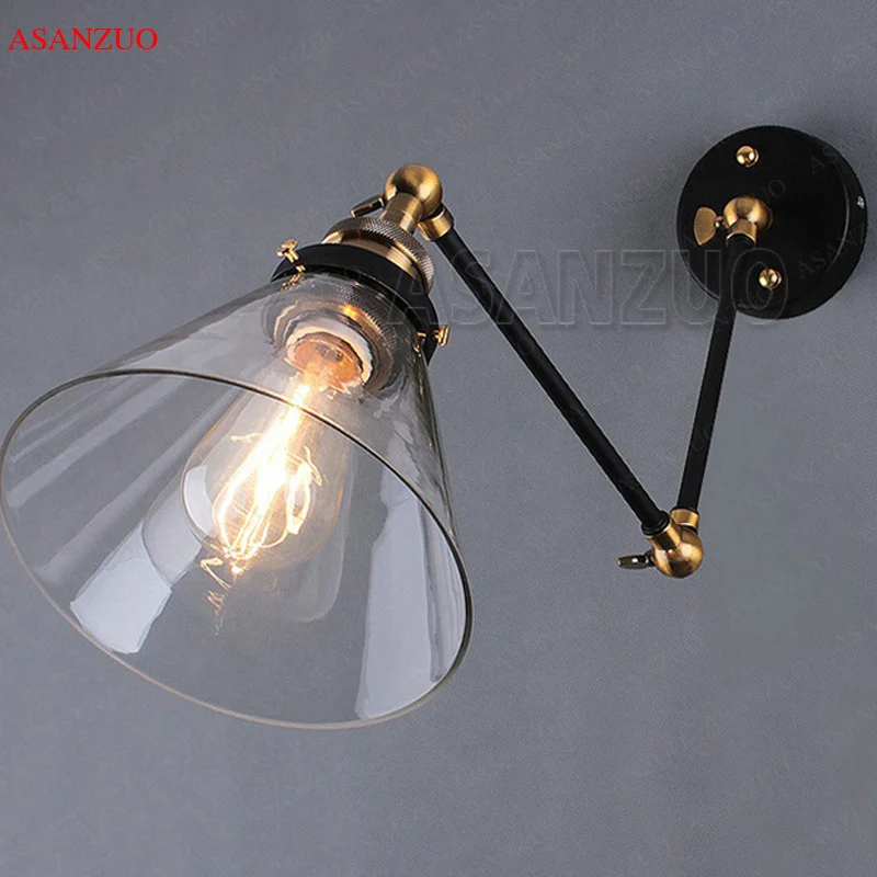 Imagem -02 - Long Swing Arm Wall Light Fixture Edison Bulb Retro Vintage Wall Lamp Abajur de Vidro Loft Estilo Industrial Sconce Ajustável