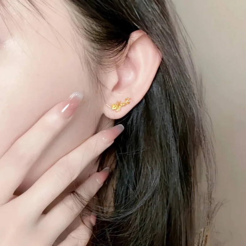 [حواجب سعيدة] أقراط ذهبية على الطراز الصيني الجديد على الطريقة القديمة أقراط نسائية فاخرة وخفيفة الوزن بتصميم Guochao متعددة الاستخدامات