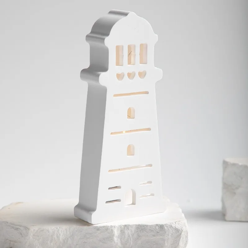Nordic lighthouse with aromatherapy plaster ornament,festive window atmosphere scene arrangement,home living room entrance decor