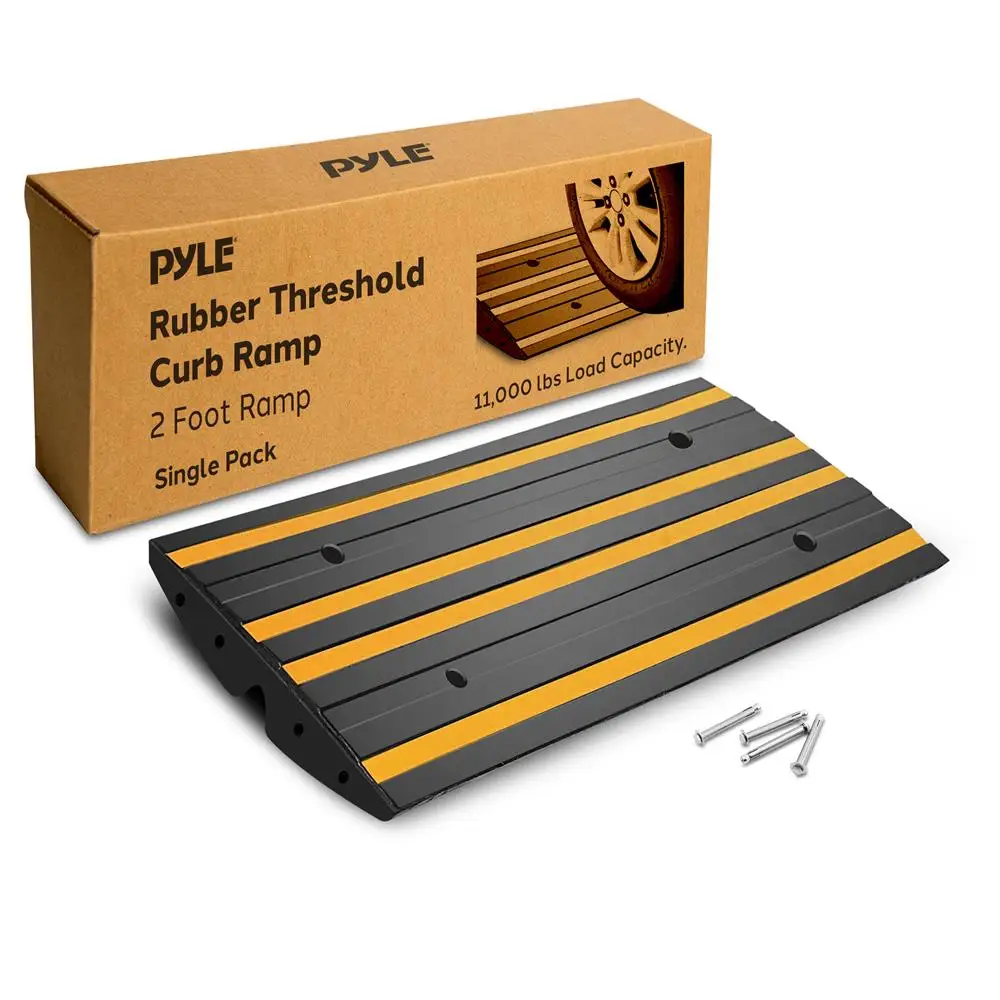 Pyle 2 Ft Rubber Curb Ramp - Heavy Duty, Non-slip, Waterproof, Green